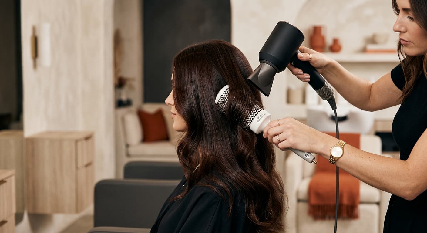 A stylist finishing a blow-dry